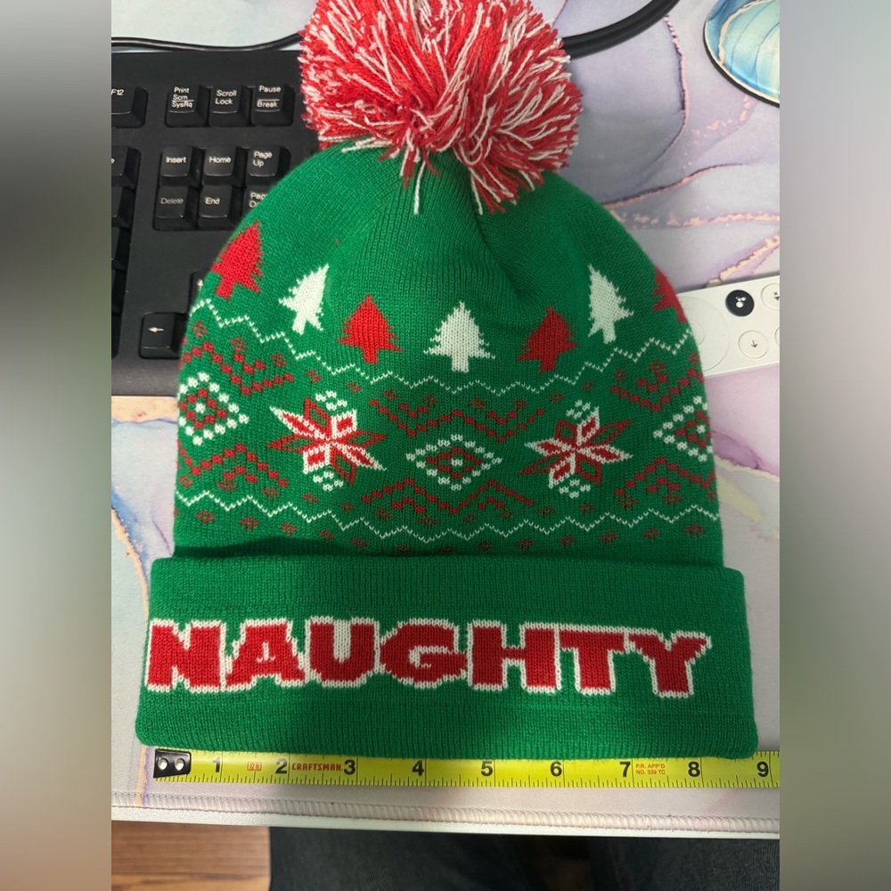 Green Naughty/Nice Christmas Beanie